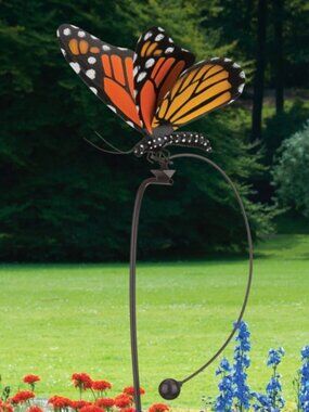 42" H, Oversize Monarch Butterfly Vibrant Color Kinetic Metal Stake Rocking